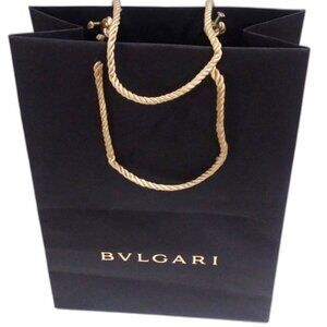 Bvlgari Luxury Paper Shopping Gift Bag w/ Drawstring, Black & Tan 9.25x13x4.75"